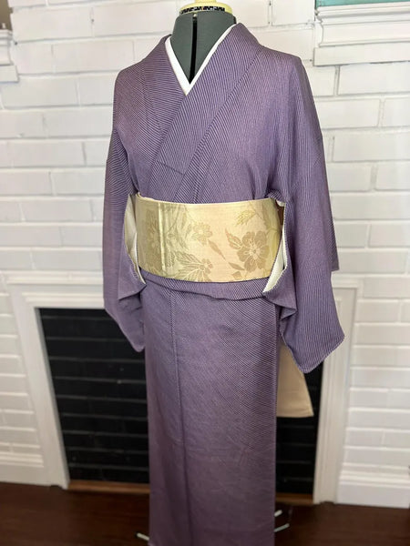 Vintage Japanese Kimono – Purple Silk Awase Kimono with Fine Dotted Stripe, Size S-M