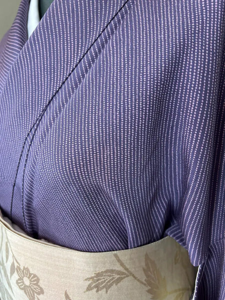 Vintage Japanese Kimono – Purple Silk Awase Kimono with Fine Dotted Stripe, Size S-M