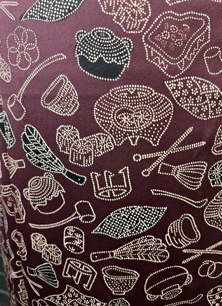 Vintage Japanese Kimono | Burgundy Awase with Tea Ceremony & Nature Motif – Authentic Traditional Wear