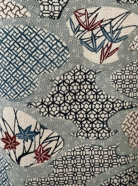 Vintage Japanese Silk Kimono | Awase Kimono with Traditional Fan and Maple Leaf Pattern