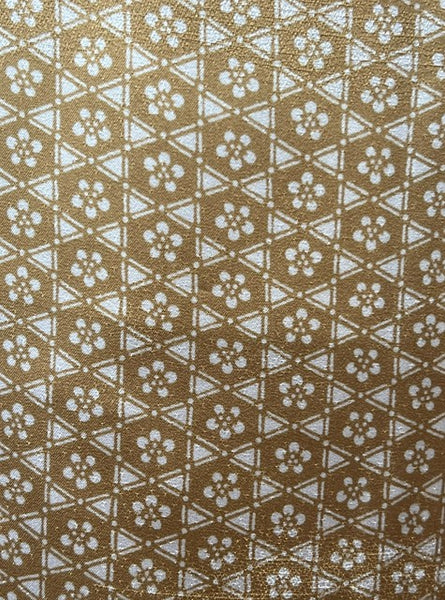 Vintage Japanese Awase Kimono – Light Brown with Geometric Floral Pattern