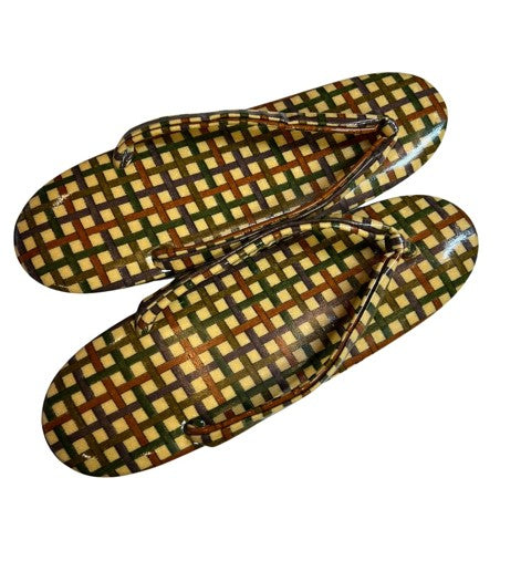 Vintage Silk Kimono and Zori Set – Autumn Geometric Pattern | Elegant Traditional Japanese outfit