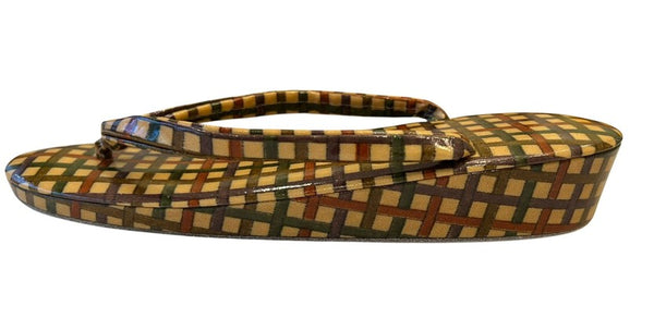 Vintage Silk Kimono and Zori Set – Autumn Geometric Pattern | Elegant Traditional Japanese outfit