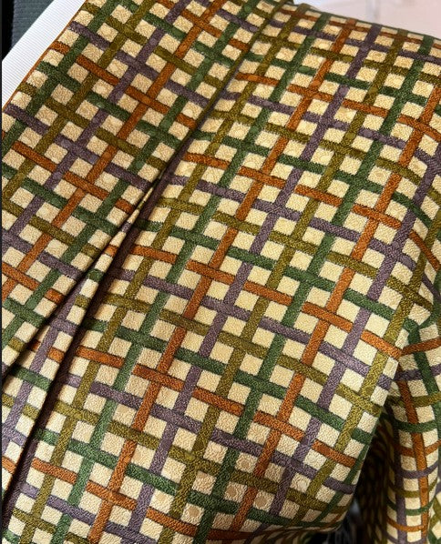 Vintage Silk Kimono and Zori Set – Autumn Geometric Pattern | Elegant Traditional Japanese outfit