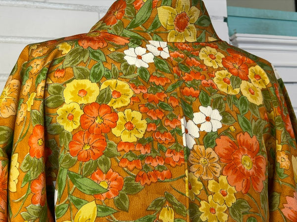 Vintage Awase Kimono – Orange Floral Pattern, Elegant Japanese Traditional Wear