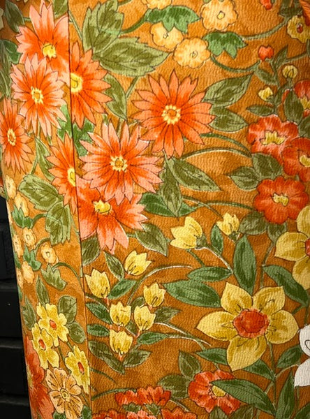 Vintage Awase Kimono – Orange Floral Pattern, Elegant Japanese Traditional Wear
