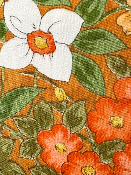 Vintage Awase Kimono – Orange Floral Pattern, Elegant Japanese Traditional Wear