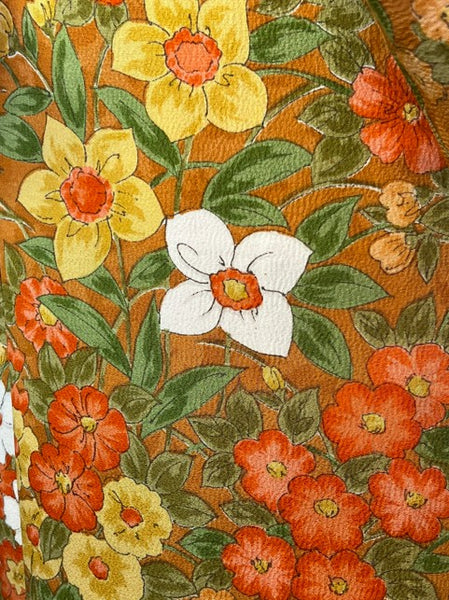 Vintage Awase Kimono – Orange Floral Pattern, Elegant Japanese Traditional Wear