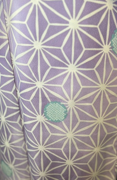Japanese Awase Kimono –  Lavender Asanoha Pattern, Elegant Japanese Wear