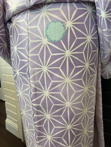 Japanese Awase Kimono –  Lavender Asanoha Pattern, Elegant Japanese Wear