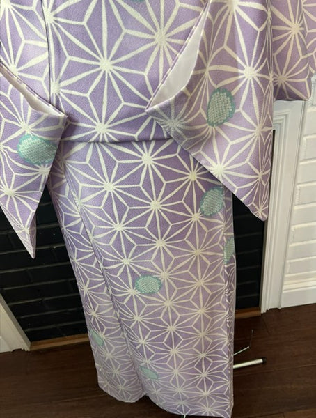 Japanese Awase Kimono –  Lavender Asanoha Pattern, Elegant Japanese Wear
