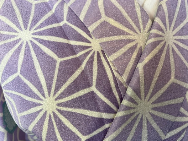 Japanese Awase Kimono –  Lavender Asanoha Pattern, Elegant Japanese Wear