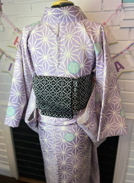 Japanese Awase Kimono –  Lavender Asanoha Pattern, Elegant Japanese Wear