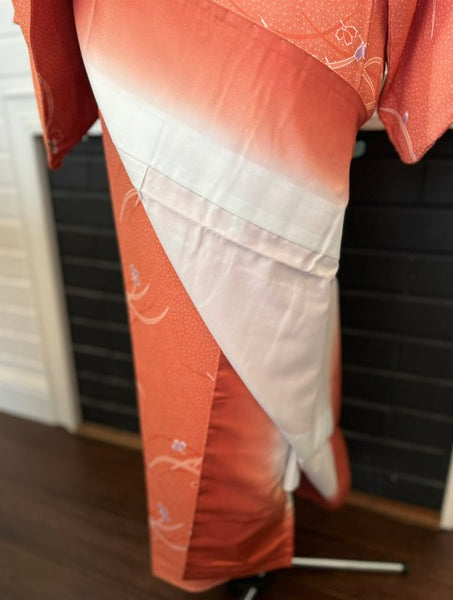 Japanese Awase Kimono –  Orange Floral Pattern, Elegant Japanese Wear, Size: M-L