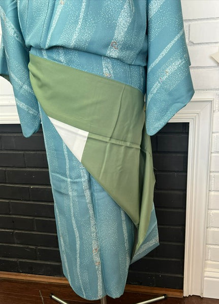 Japanese Awase Kimono –  Silver Wave & Star Scatter Pattern, Elegant Japanese Wear, Size: M