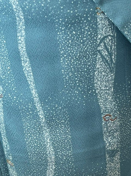 Japanese Awase Kimono –  Silver Wave & Star Scatter Pattern, Elegant Japanese Wear, Size: M