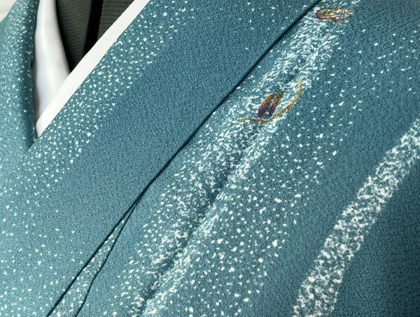 Japanese Awase Kimono –  Silver Wave & Star Scatter Pattern, Elegant Japanese Wear, Size: M