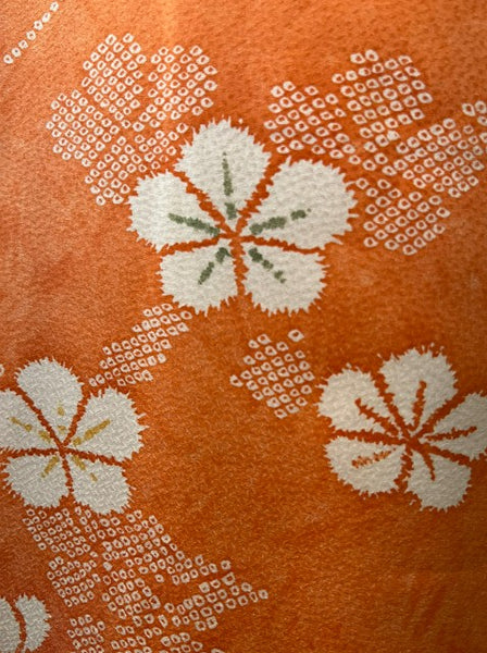 Vintage Japanese Awase Kimono – Vibrant Orange Silk with Ume Plum Blossom Pattern | Women's Traditional Kimono