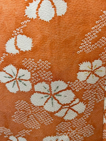 Vintage Japanese Awase Kimono – Vibrant Orange Silk with Ume Plum Blossom Pattern | Women's Traditional Kimono