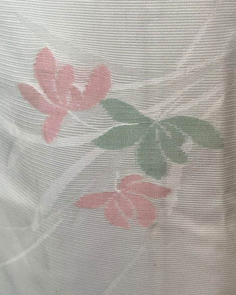 Vintage Japanese Ro Kimono – Pale Mint Green Silk with Pink & Sage Floral Motif | Summer Unlined Kimono