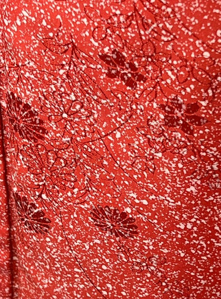 Vintage Japanese Awase Kimono – Deep Red with Scattered Floral & Snow Splash Pattern