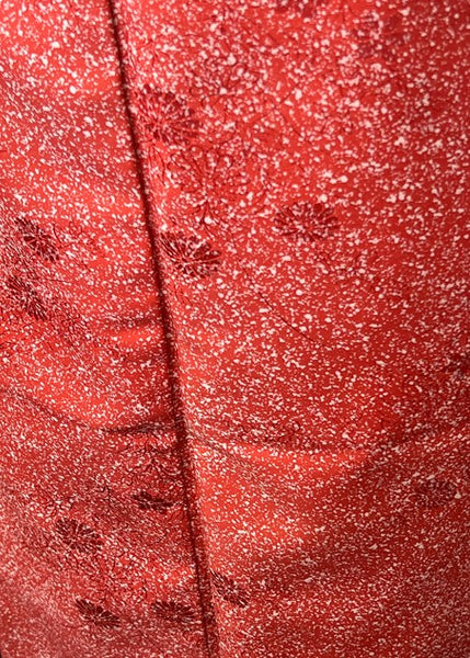 Vintage Japanese Awase Kimono – Deep Red with Scattered Floral & Snow Splash Pattern