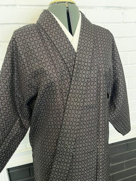 Japanese Vintage Petite Awase Kimono – Kasuri-Style Cross Pattern, Hand-Sewn Cotton Lined Kimono