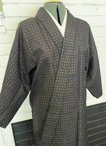 Japanese Vintage Petite Awase Kimono – Kasuri-Style Cross Pattern, Hand-Sewn Cotton Lined Kimono
