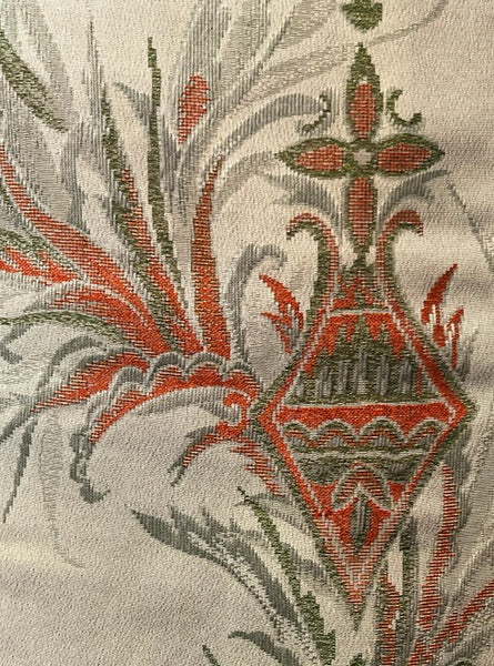 Japanese Vintage Awase Kimono – Botanical Lantern Motif, Pale Sage Green, Size: M