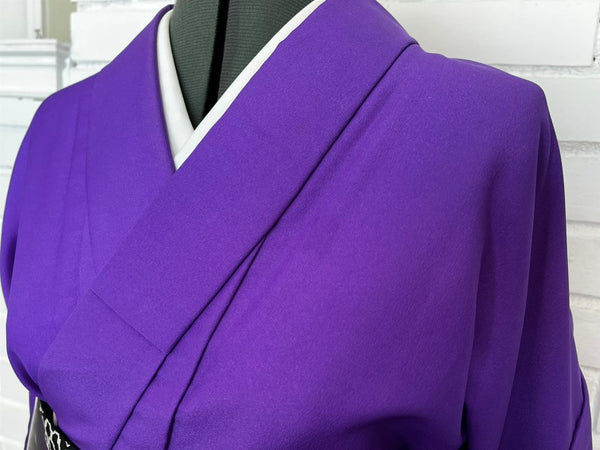 Japanese Vintage Awase Kimono – Vivid Purple with Gold & White Flying Cranes, Lined Kimono, Size S