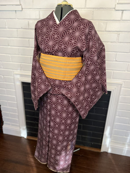 KIMONO and OBI 2 pc set, Asanoha pattern, Size: Free / Japanese Traditional Women's Kimono and Hanhaba Obi