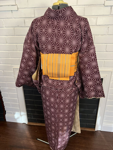 KIMONO and OBI 2 pc set, Asanoha pattern, Size: Free / Japanese Traditional Women's Kimono and Hanhaba Obi