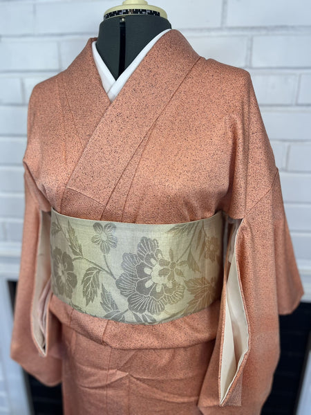 Vintage Japanese Fukuro Obi | Formal Kimono Belt with Elegant Floral Brocade, Gold & Silver Silk Sash