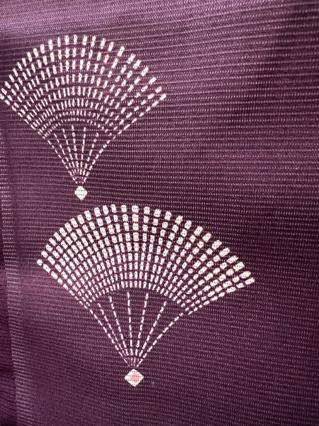 WASHABLE KIMONO and OBI 2 pc set, Size: M / Japanese Traditional Women's Purple Summer Kimono & White Fukuro Obi Set - Sensu Fan