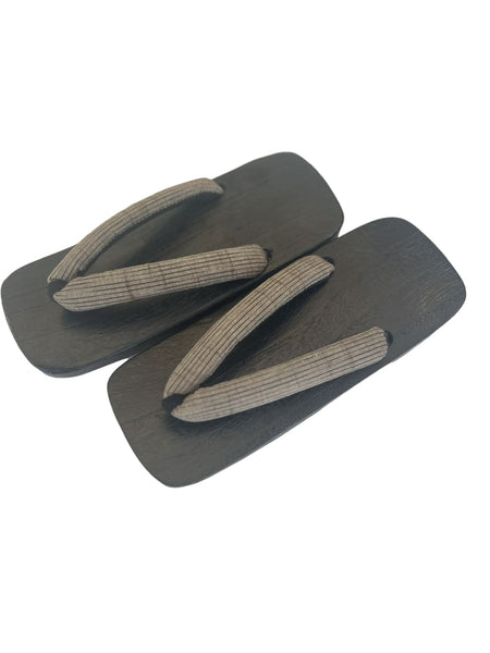 Japanese Men's Geta Sandals / Brown Straps with Traditional Japanese pattern