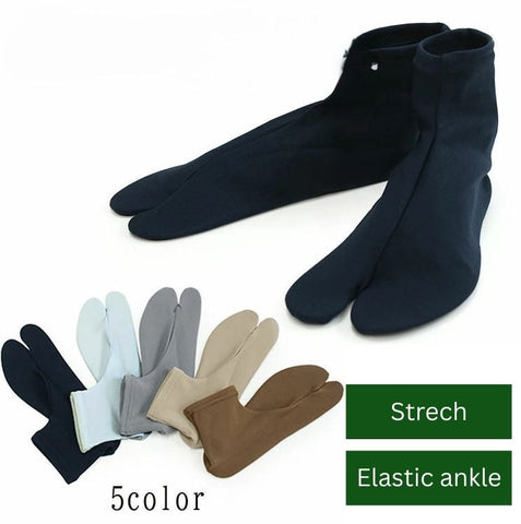 Japanese Men's Stretch Single-layer Tabi Socks, Navy blue, Gray / Size M, Traditional Tabi