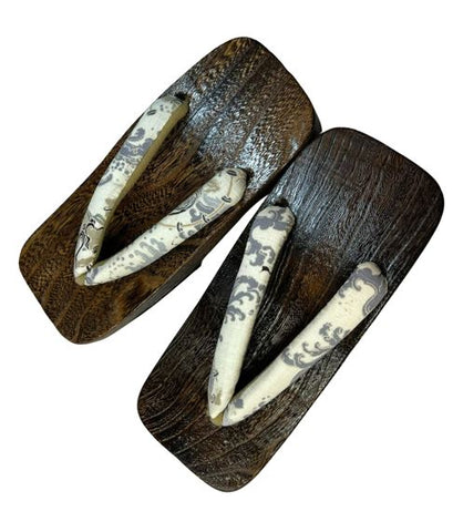 Japanese Men's Geta Sandals / Size M-L, Wave & Mask Pattern Straps
