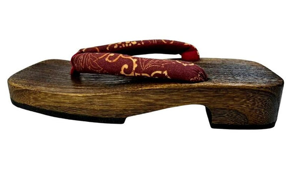Japanese Men's Geta Sandals / Size M,  Burgundy Hanao in Karakusa Pattern