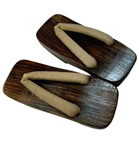 Japanese Men's Geta Sandals / Size M, Dark Brown Finish with Beige Straps