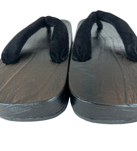Japanese Men's Geta Sandals – Black Wooden Clogs with Velvet Straps, Size US Men's 9