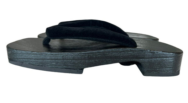 Japanese Men's Geta Sandals – Black Wooden Clogs with Velvet Straps, Size US Men's 9
