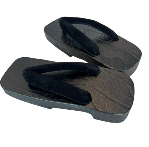 Japanese Men's Geta Sandals – Black Wooden Clogs with Velvet Straps, Size US Men's 9
