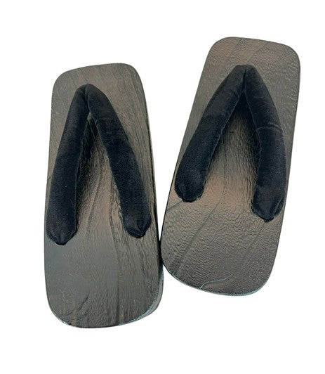 Japanese Men's Geta Sandals – Black Wooden Clogs with Velvet Straps, Size US Men's 9