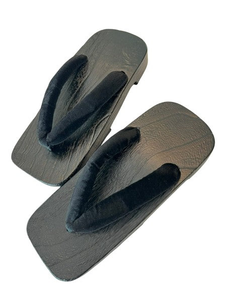 Japanese Men's Geta Sandals – Black Wooden Clogs with Velvet Straps, Size US Men's 9