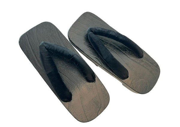 Japanese Men's Geta Sandals – Black Wooden Clogs with Velvet Straps, Size US Men's 9