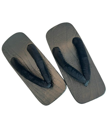 Japanese Men's Geta Sandals – Black Wooden Clogs with Velvet Straps, Size US Men's 9