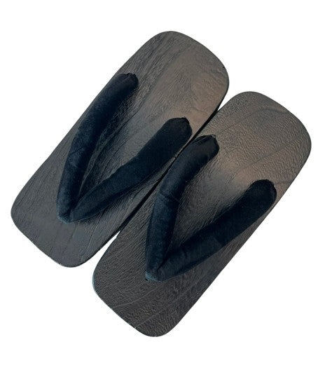 Japanese Men's Geta Sandals – Black Wooden Clogs with Velvet Straps, Size US Men's 9