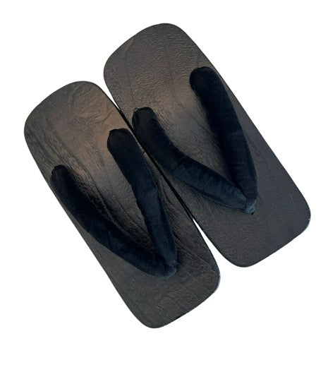 Japanese Men's Geta Sandals – Black Wooden Clogs with Velvet Straps, Size US Men's 9