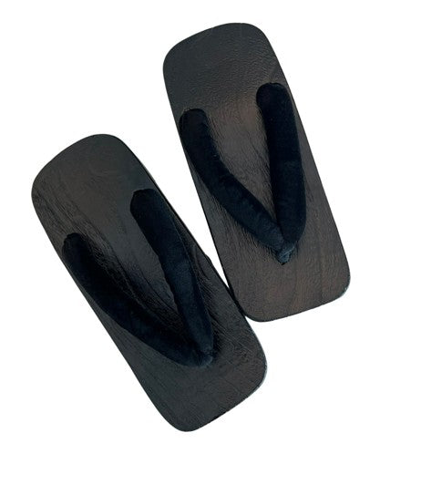 Japanese Men's Geta Sandals – Black Wooden Clogs with Velvet Straps, Size US Men's 9