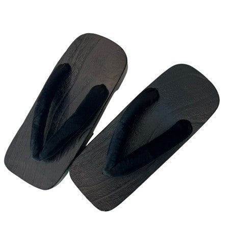 Japanese Men's Geta Sandals – Black Wooden Clogs with Velvet Straps, Size US Men's 9